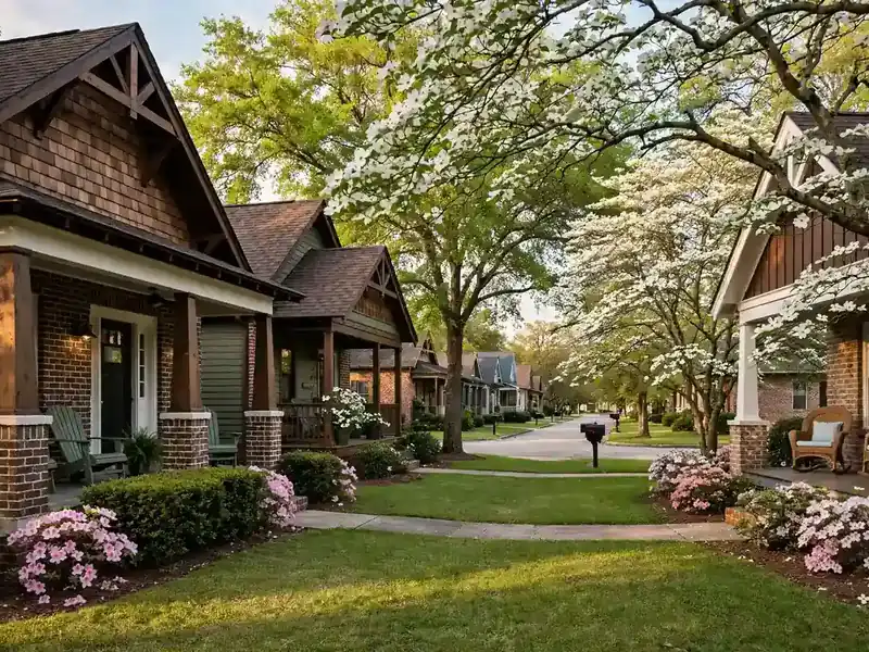 Craftsman bungalows with front porches in Dickens Place, Southaven MS