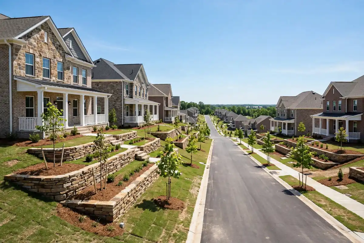 New hillside homes on elevated lots in Williams Ridge, Southaven MS