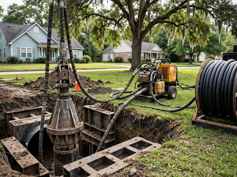 combo sewer line installation in hidden view 38651