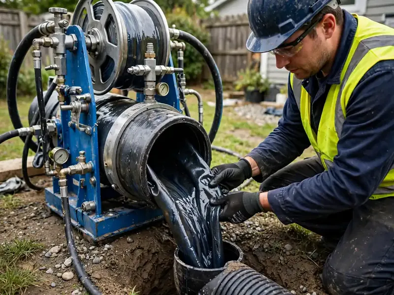 Technician feeding a resin-saturated CIPP liner into a pipe in Southaven, MS